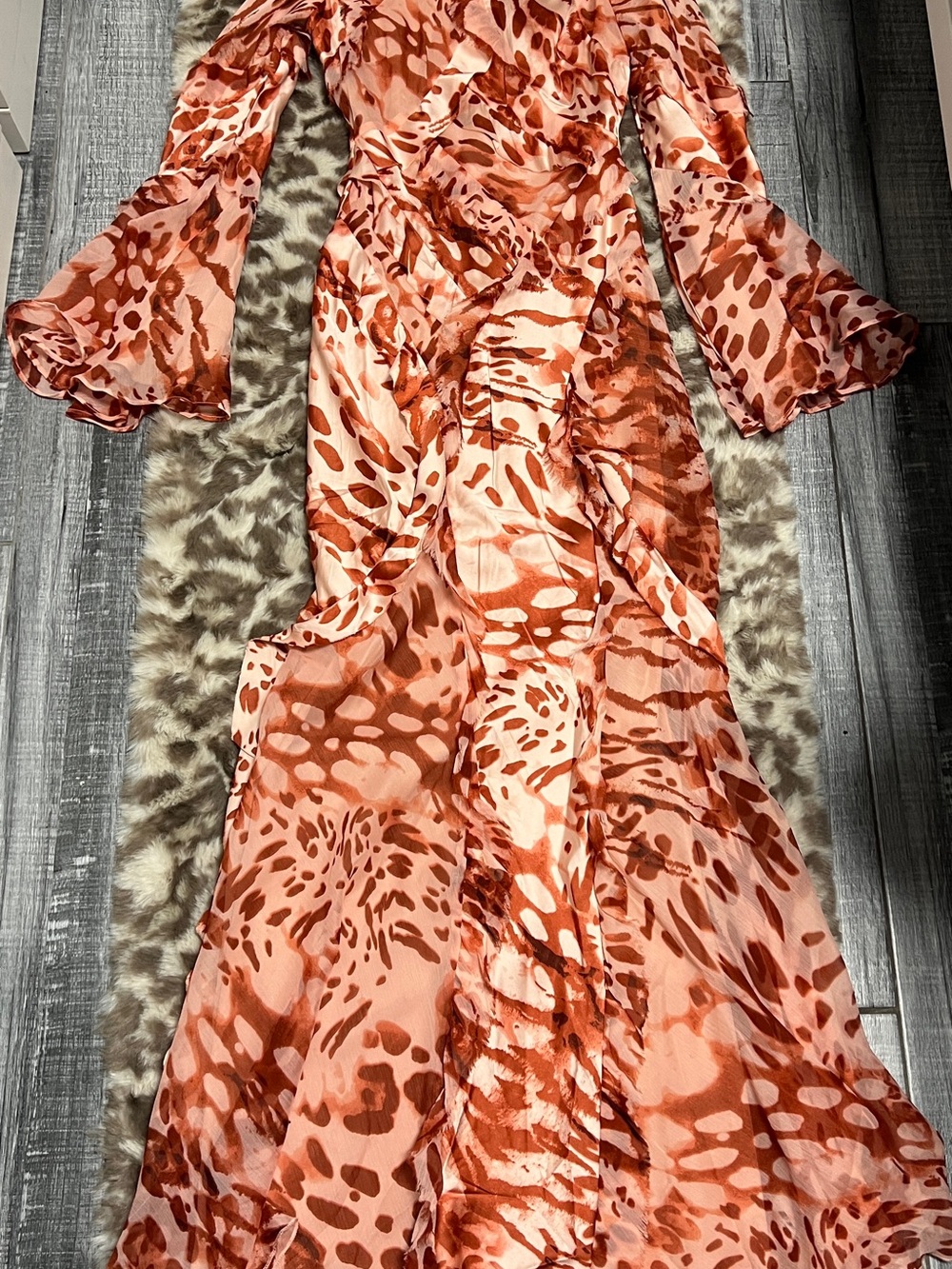 ASOS Orange Printed Maxi Dress with Bell Sleeves